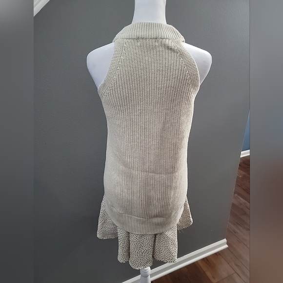 All:row Sleeveless Halter Neck Ruffled Polka Dot Trim Hem Sweater Mini Dress S - Picture 3 of 5